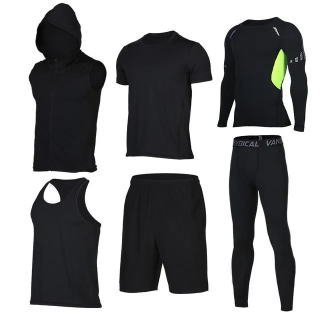 Quick Dry Men's Running Sets 6pieces/sets Compression Sports Suits Basketball Tights Clothes Gym Fitness Jogging Sportswear