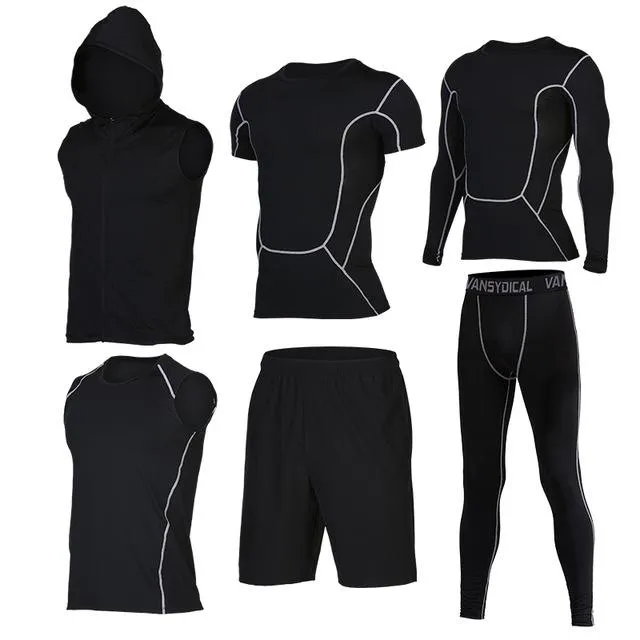 Quick Dry Men's Running Sets 6pieces/sets Compression Sports Suits Basketball Tights Clothes Gym Fitness Jogging Sportswear