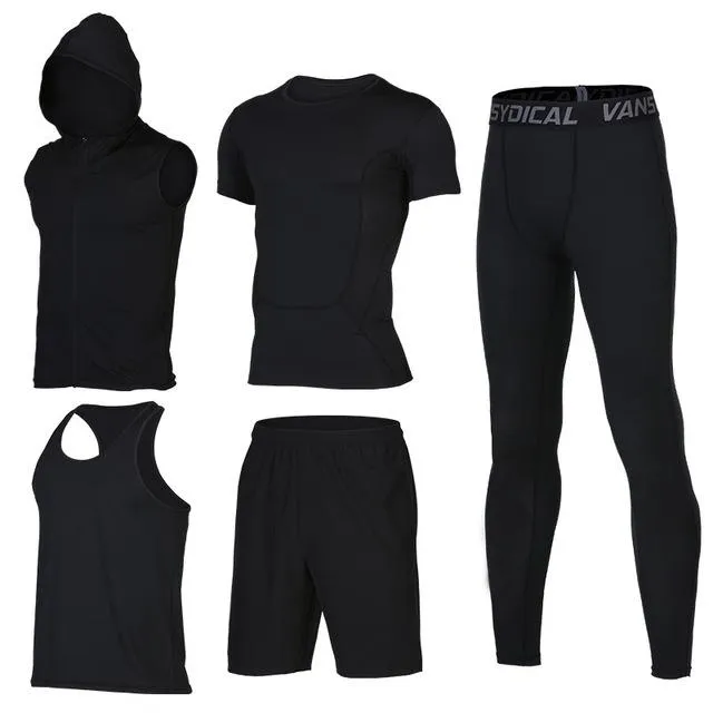 Quick Dry Men's Running Sets 6pieces/sets Compression Sports Suits Basketball Tights Clothes Gym Fitness Jogging Sportswear