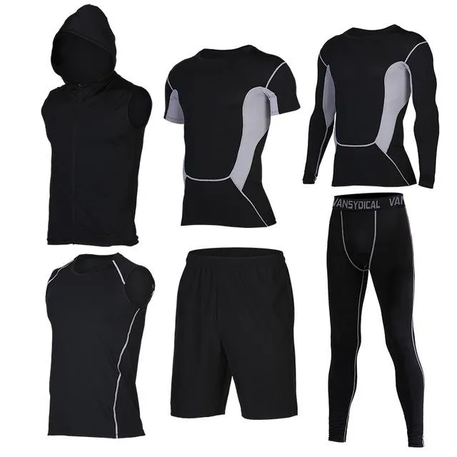Quick Dry Men's Running Sets 6pieces/sets Compression Sports Suits Basketball Tights Clothes Gym Fitness Jogging Sportswear