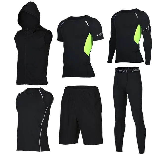 Quick Dry Men's Running Sets 6pieces/sets Compression Sports Suits Basketball Tights Clothes Gym Fitness Jogging Sportswear