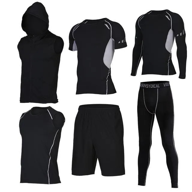 Quick Dry Men's Running Sets 6pieces/sets Compression Sports Suits Basketball Tights Clothes Gym Fitness Jogging Sportswear