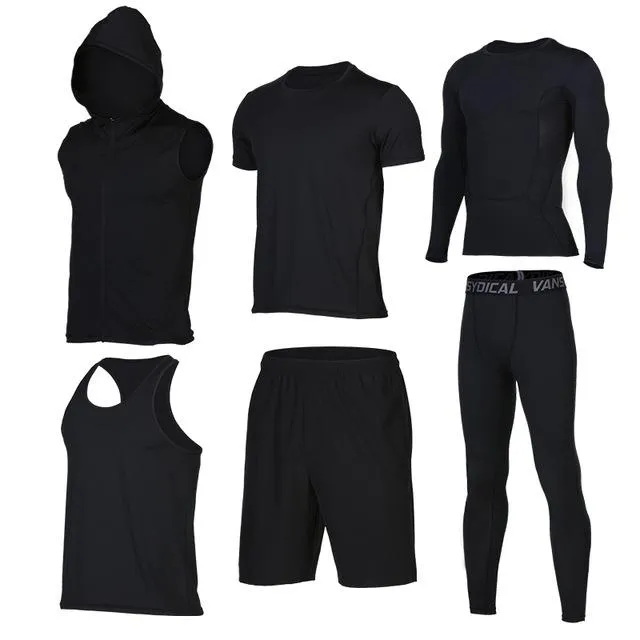 Quick Dry Men's Running Sets 6pieces/sets Compression Sports Suits Basketball Tights Clothes Gym Fitness Jogging Sportswear
