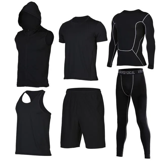 Quick Dry Men's Running Sets 6pieces/sets Compression Sports Suits Basketball Tights Clothes Gym Fitness Jogging Sportswear