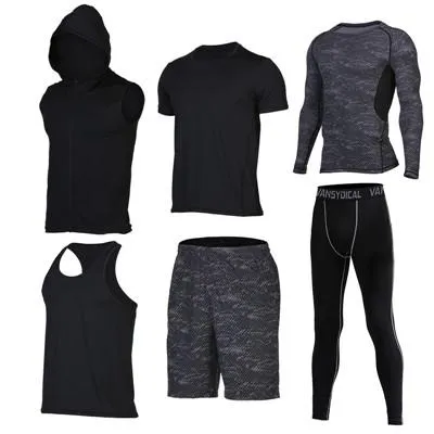 Quick Dry Men's Running Sets 6pieces/sets Compression Sports Suits Basketball Tights Clothes Gym Fitness Jogging Sportswear