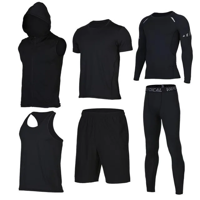 Quick Dry Men's Running Sets 6pieces/sets Compression Sports Suits Basketball Tights Clothes Gym Fitness Jogging Sportswear