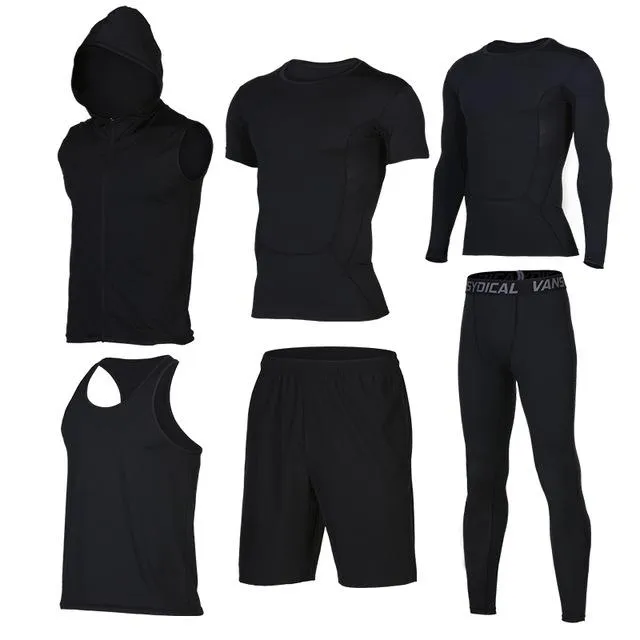 Quick Dry Men's Running Sets 6pieces/sets Compression Sports Suits Basketball Tights Clothes Gym Fitness Jogging Sportswear
