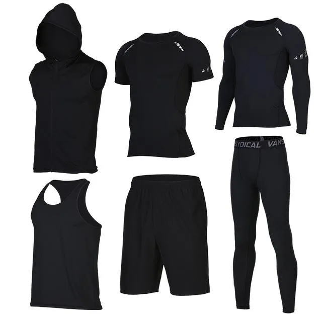 Quick Dry Men's Running Sets 6pieces/sets Compression Sports Suits Basketball Tights Clothes Gym Fitness Jogging Sportswear