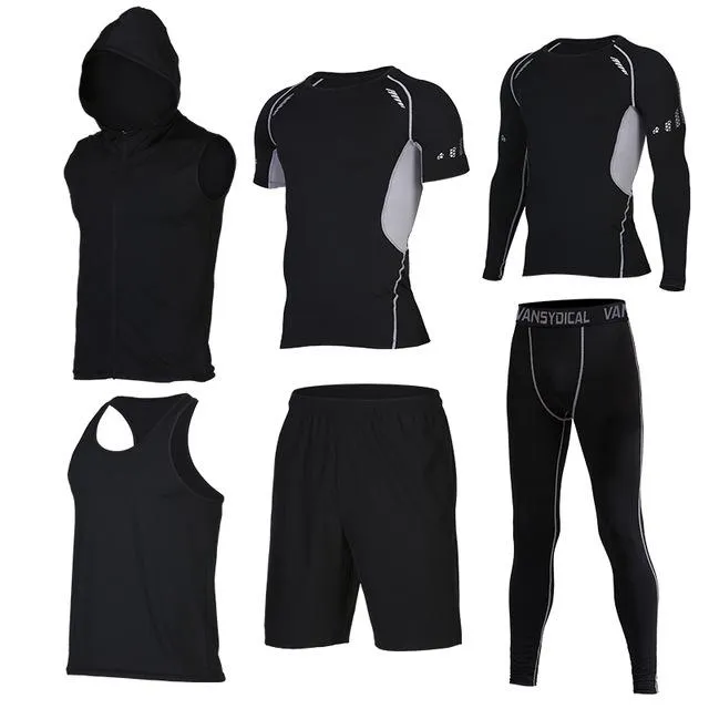 Quick Dry Men's Running Sets 6pieces/sets Compression Sports Suits Basketball Tights Clothes Gym Fitness Jogging Sportswear