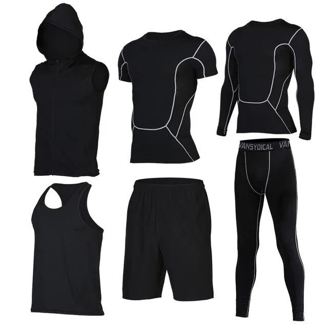 Quick Dry Men's Running Sets 6pieces/sets Compression Sports Suits Basketball Tights Clothes Gym Fitness Jogging Sportswear