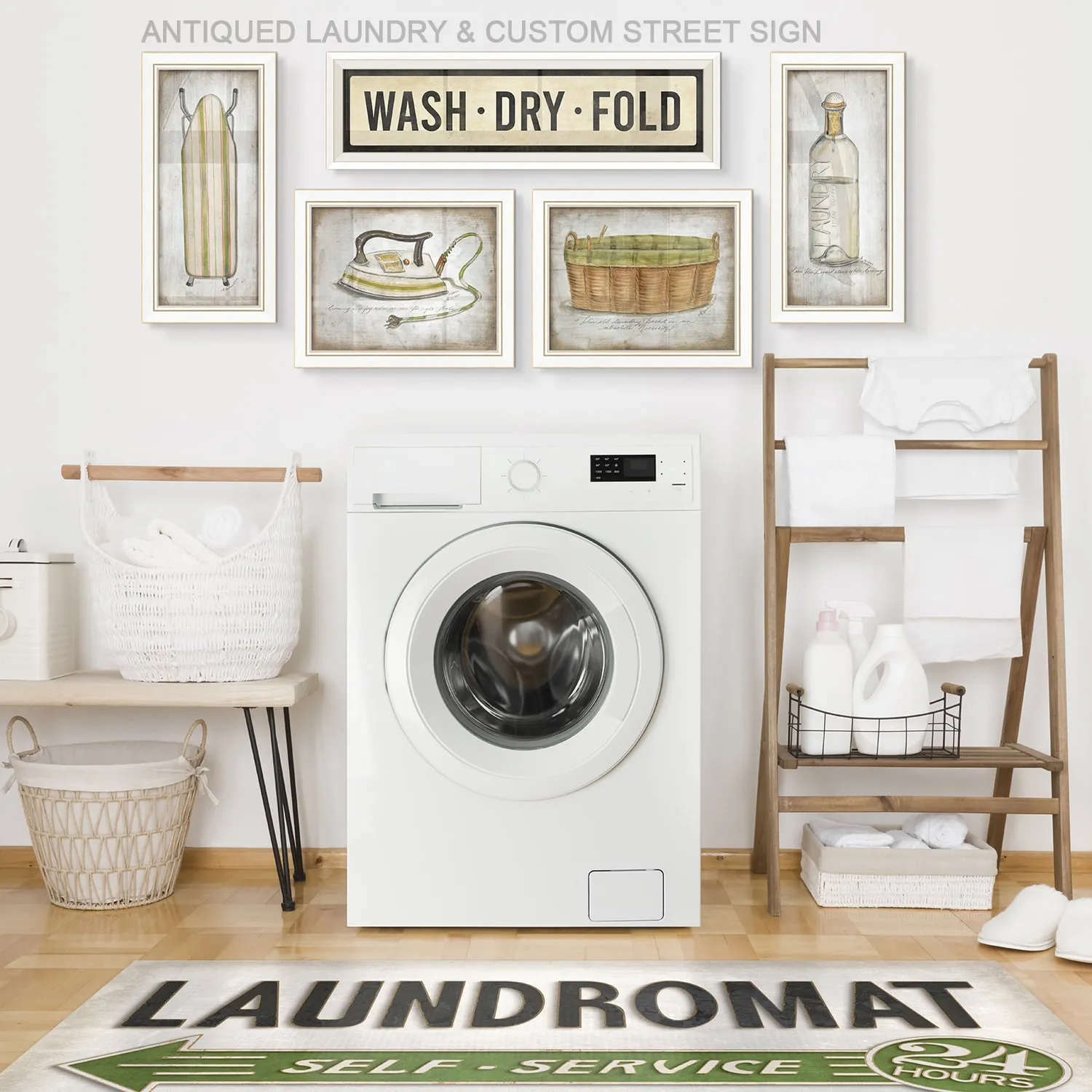 "Laundromat" Vinyl Floorcloth