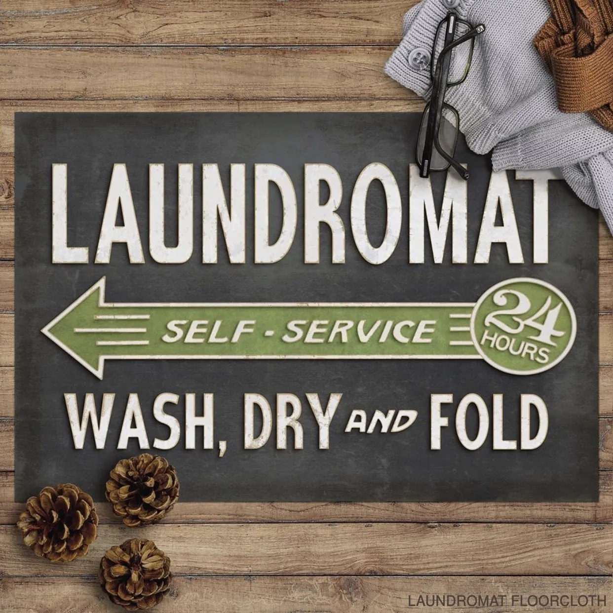 "Laundromat" Vinyl Floorcloth