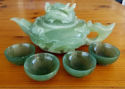 "Power, Strength, Good Luck" Vintage Classic Chinese Jade Dragon Teapot Set  (TEA-8)