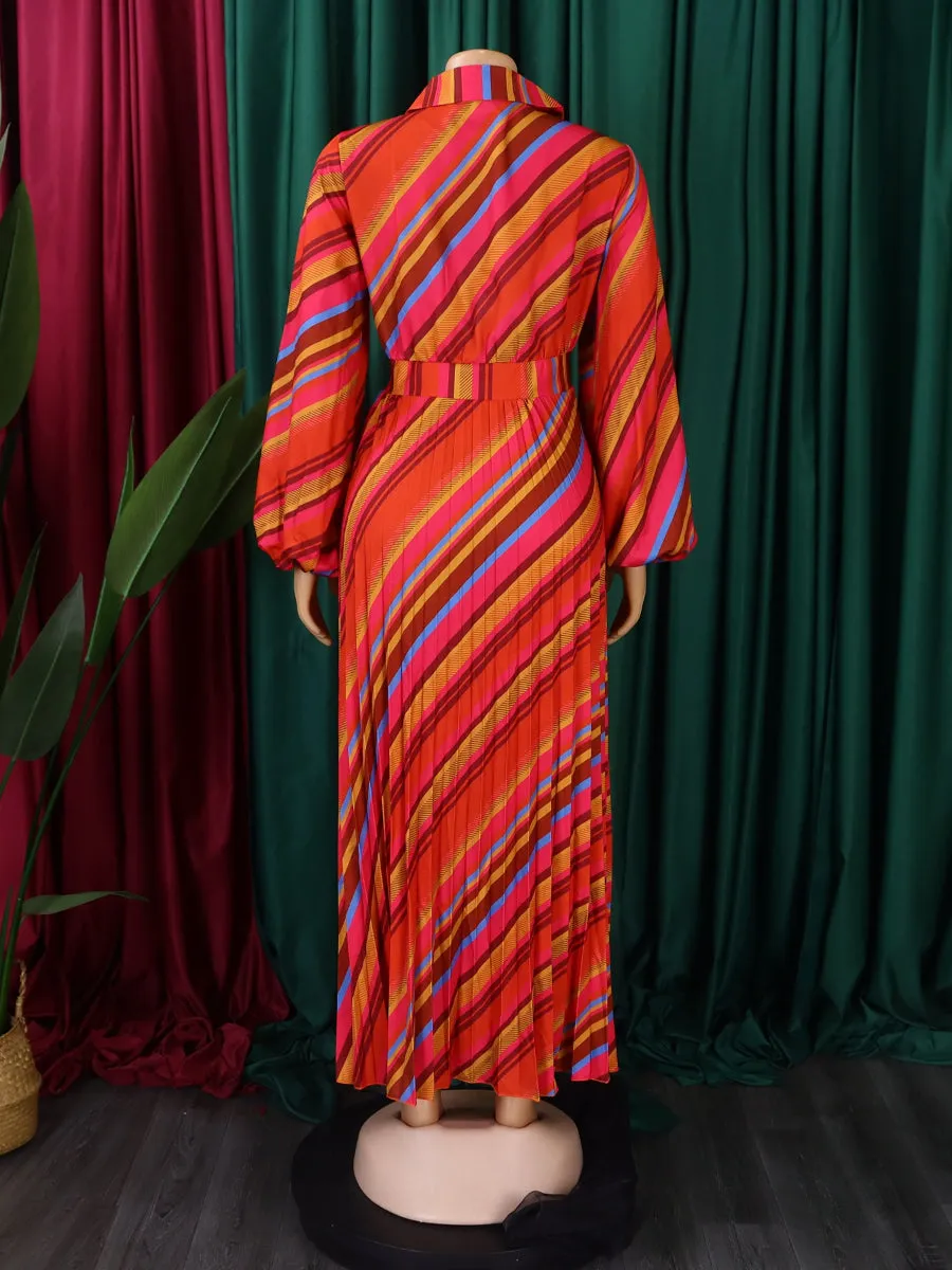 Rainbow Stripe Long Sleeve Vintage Dress