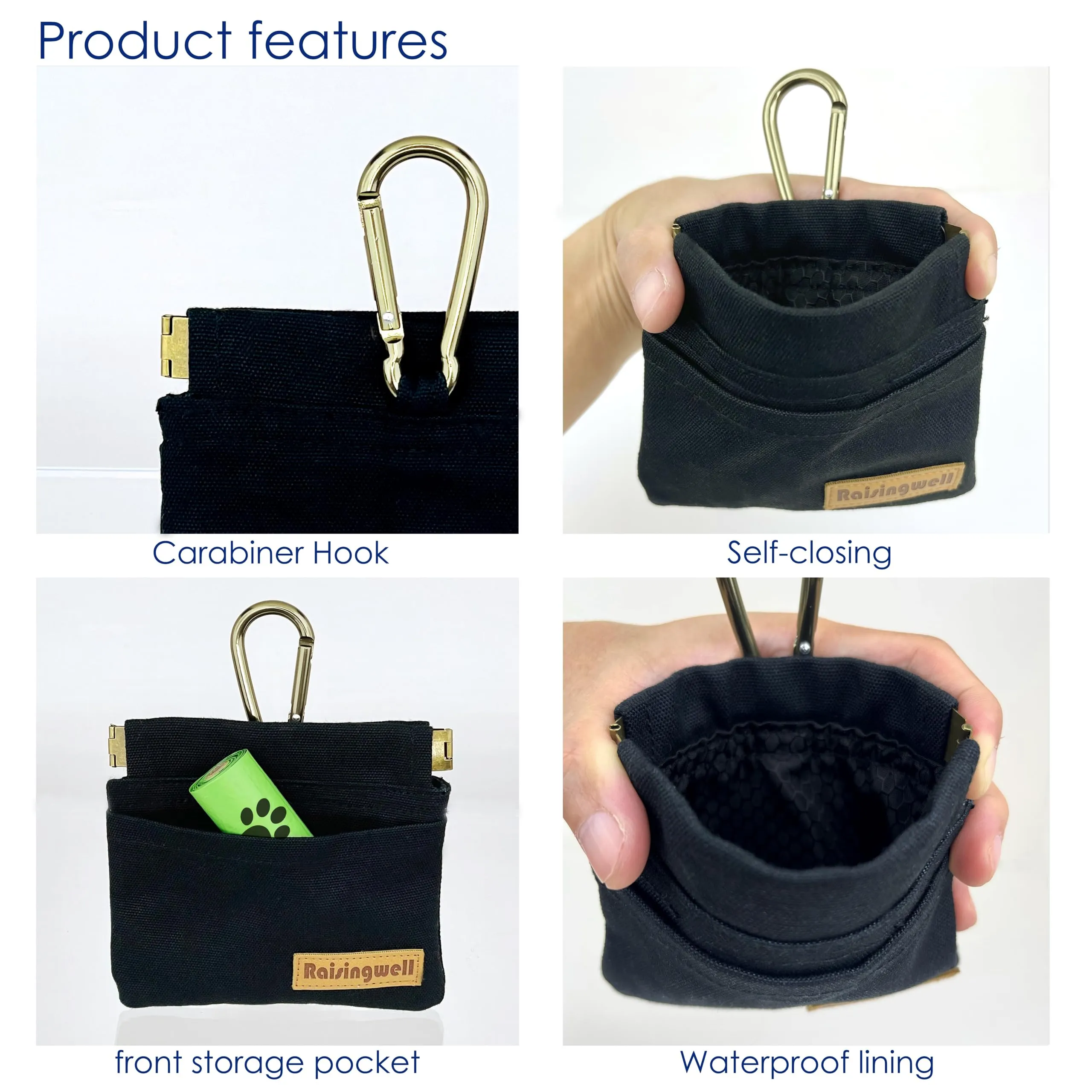 Raisingwell Hand Free Dog Treat Pouch with Carabiner Black