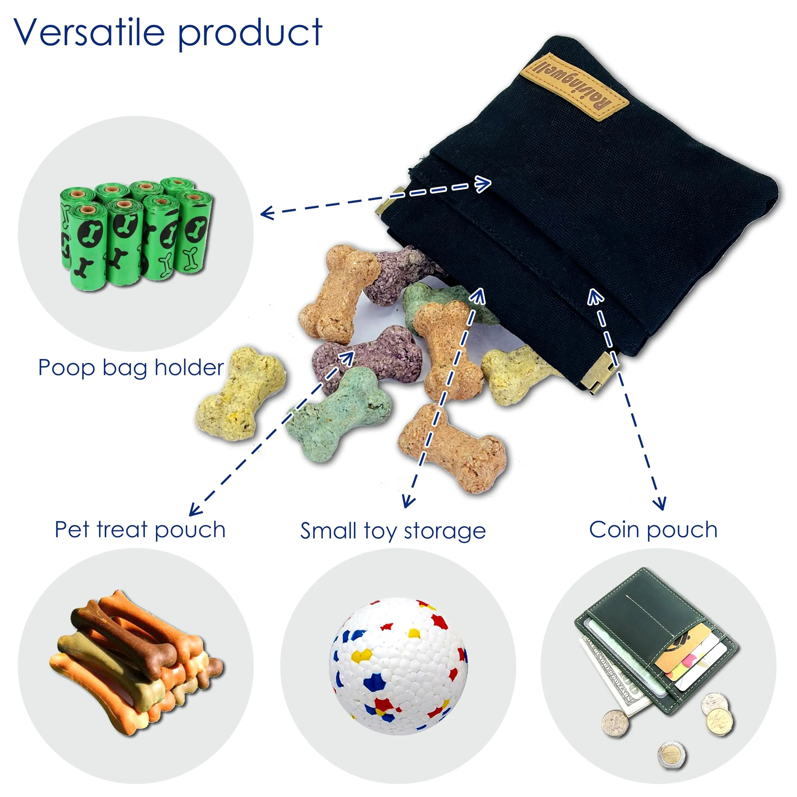 Raisingwell Hand Free Dog Treat Pouch with Carabiner Black