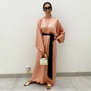 RAM20 CORAL PLEATED KAFTAN WITH CONTRAST BELT