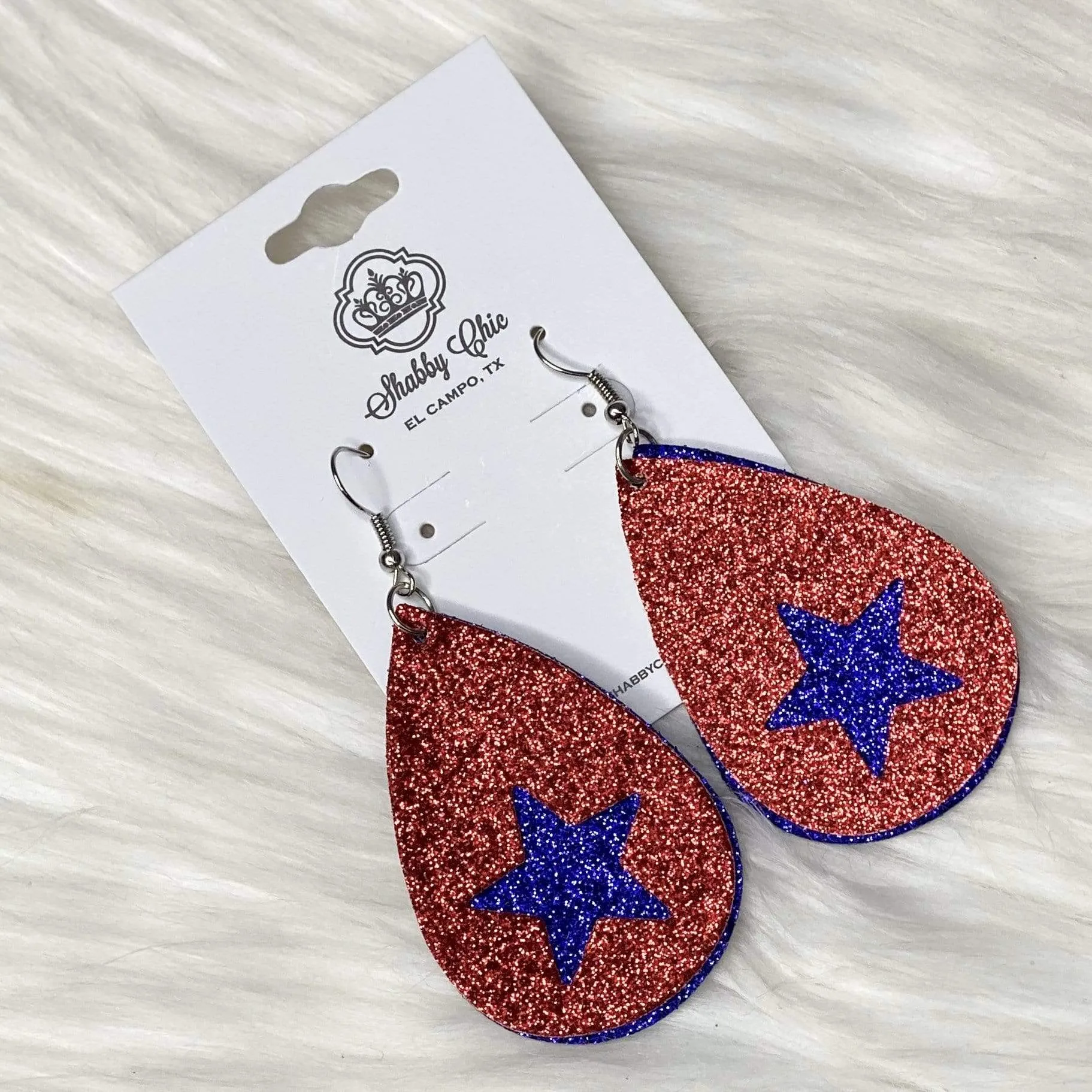 Red Glitter with Blue star earrings