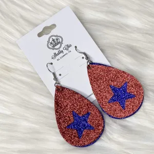 Red Glitter with Blue star earrings