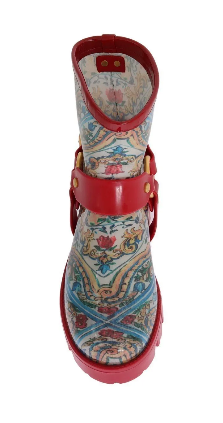 Red Majolica Print Ankle Rubber Boots