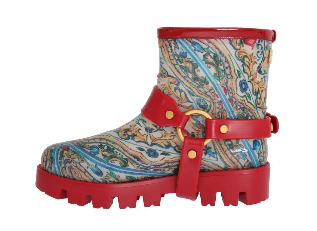 Red Majolica Print Ankle Rubber Boots