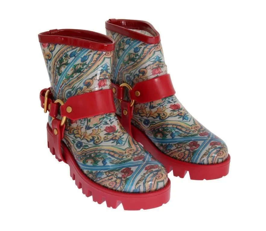 Red Majolica Print Ankle Rubber Boots