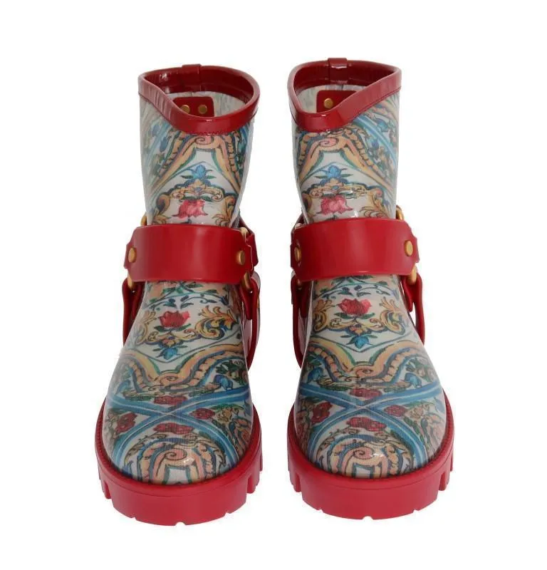 Red Majolica Print Ankle Rubber Boots