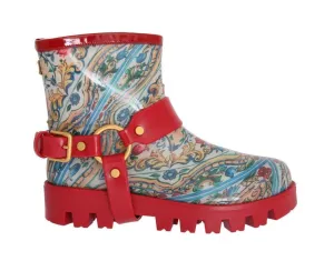Red Majolica Print Ankle Rubber Boots