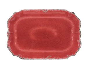 Red melamine serving platter with crackle finish