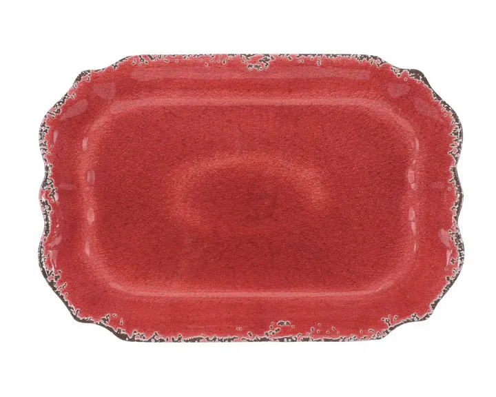 Red melamine serving platter with crackle finish