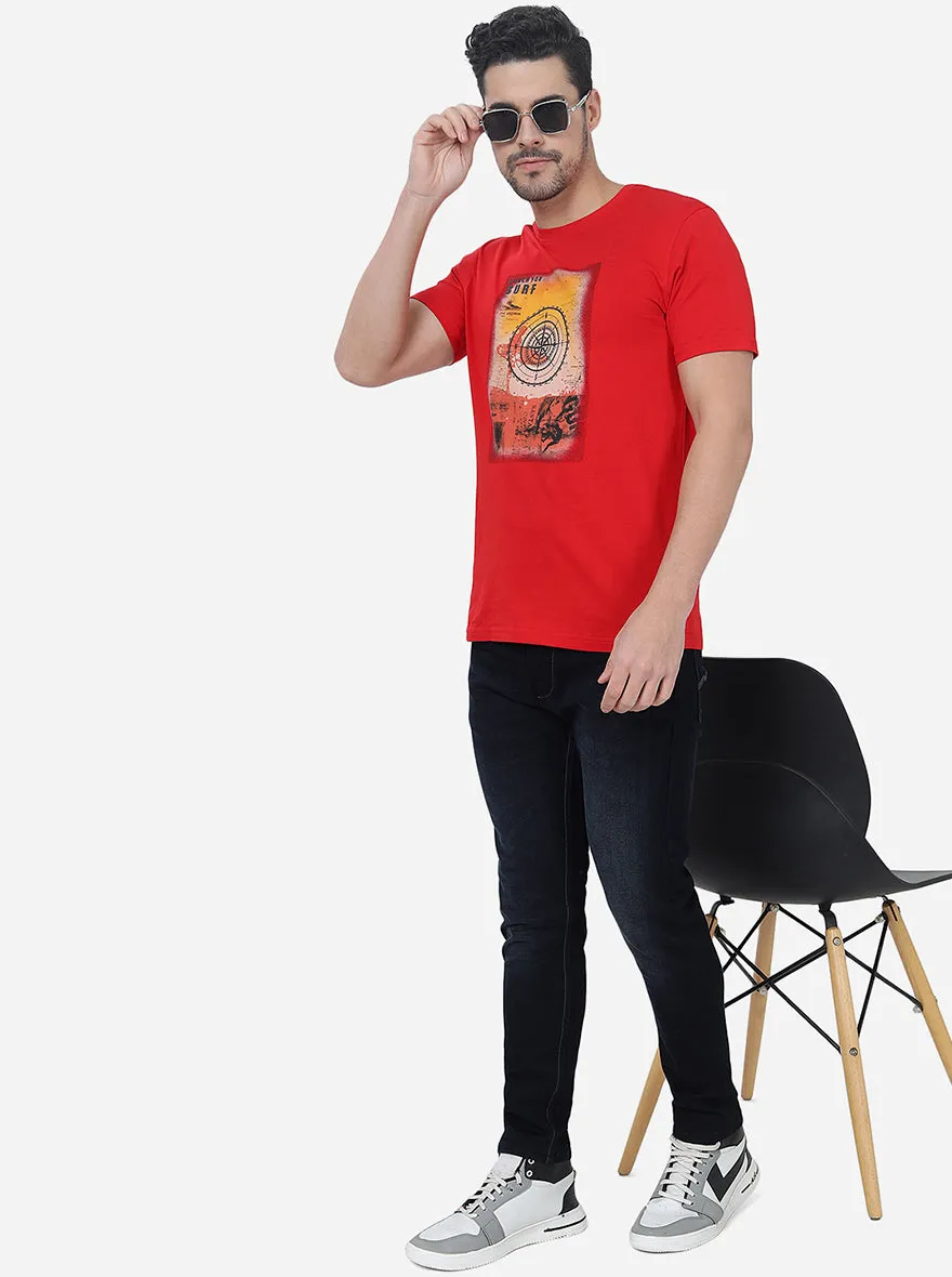 Red Printed Slim Fit T-Shirt | Greenfibre