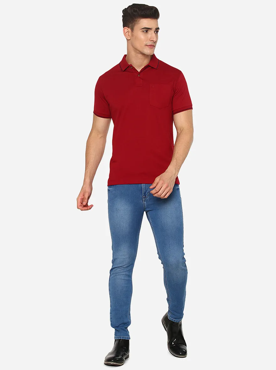 Red Solid Slim Fit Polo T-Shirt | Greenfibre