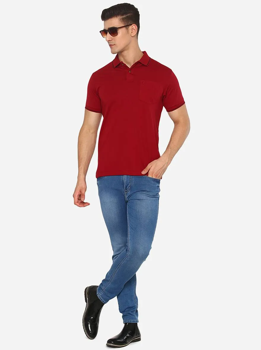 Red Solid Slim Fit Polo T-Shirt | Greenfibre