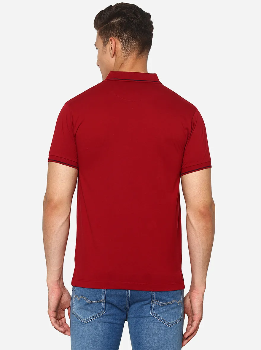 Red Solid Slim Fit Polo T-Shirt | Greenfibre