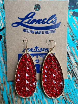 Red Teardrop Crystal Cluster Fashion Earrings/Gold