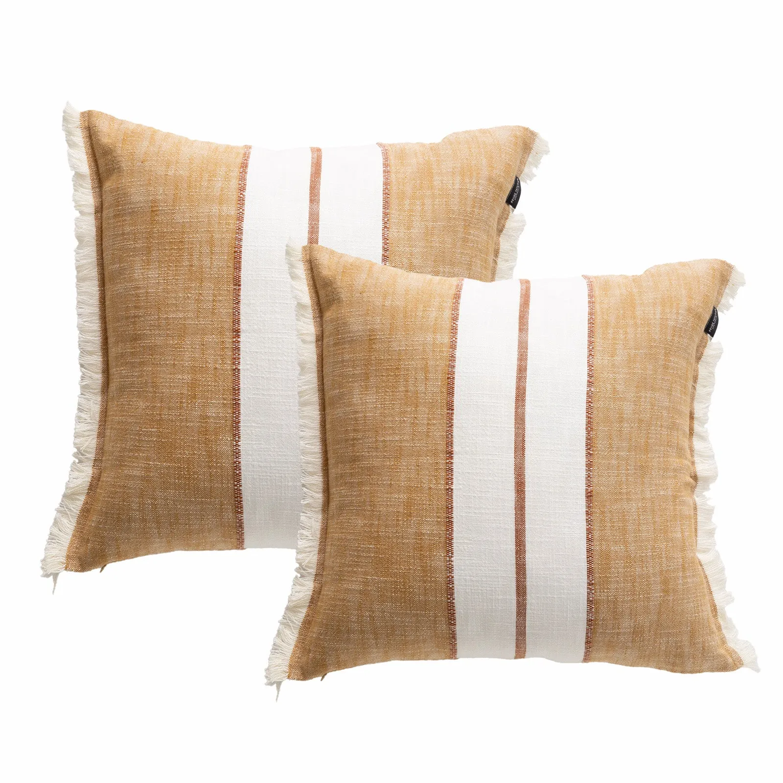 Renee Taylor Darcy Stripe Stone washed Yarn-dyed Cushion Twin Pack 50 x 50 Cms Feather Filled Tan