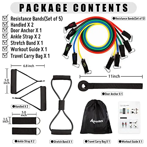 Resistance Bands, Resistance Band Set, Workout Bands, Exercise Bands for Men and Women, Exercise Bands with Door Anchor, Handles, Legs Ankle Straps for Muscle Training, Physical Therapy, Shape Body