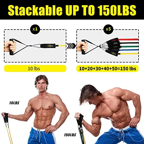 Resistance Bands, Resistance Band Set, Workout Bands, Exercise Bands for Men and Women, Exercise Bands with Door Anchor, Handles, Legs Ankle Straps for Muscle Training, Physical Therapy, Shape Body