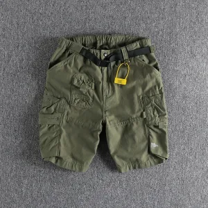 Retro Cityboy Outdoor Cargo Shorts: Pure Cotton Washed Casual Multi-pocket 5-point Trousers with Belt