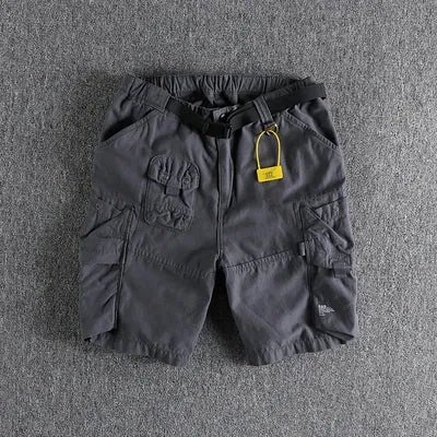 Retro Cityboy Outdoor Cargo Shorts: Pure Cotton Washed Casual Multi-pocket 5-point Trousers with Belt