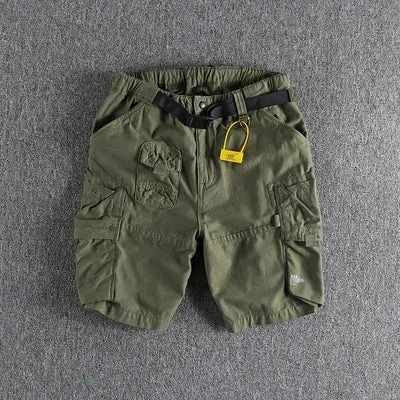 Retro Cityboy Outdoor Cargo Shorts: Pure Cotton Washed Casual Multi-pocket 5-point Trousers with Belt