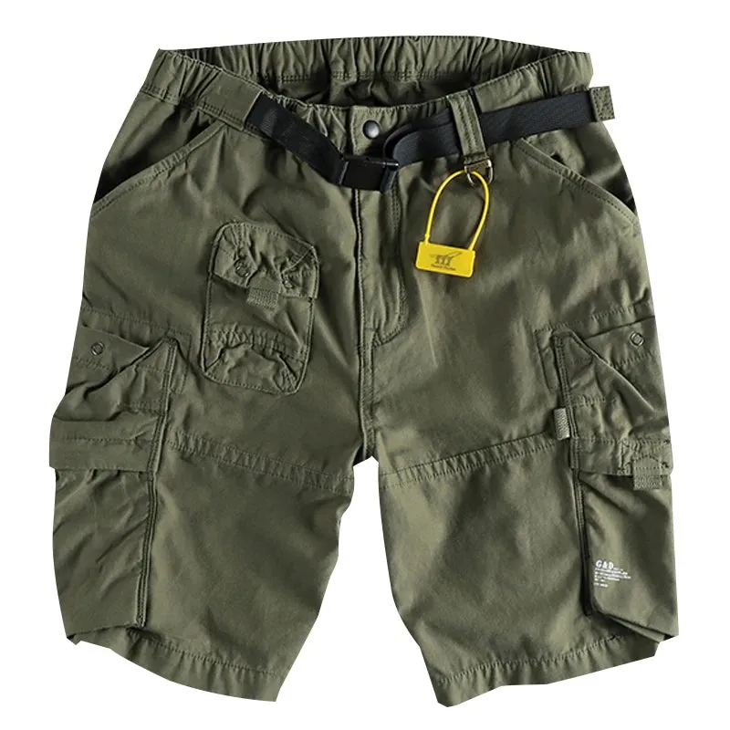 Retro Cityboy Outdoor Cargo Shorts: Pure Cotton Washed Casual Multi-pocket 5-point Trousers with Belt