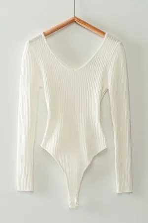 ribbed v neck bodysuit