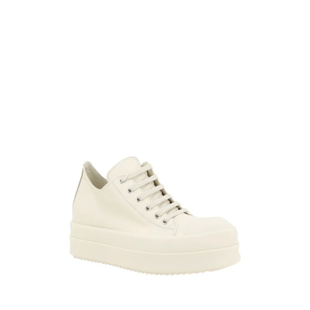 Rick Owens Women Ivory Sneakers Leather Lace Up Solid Casual Wedge Trainer Shoes