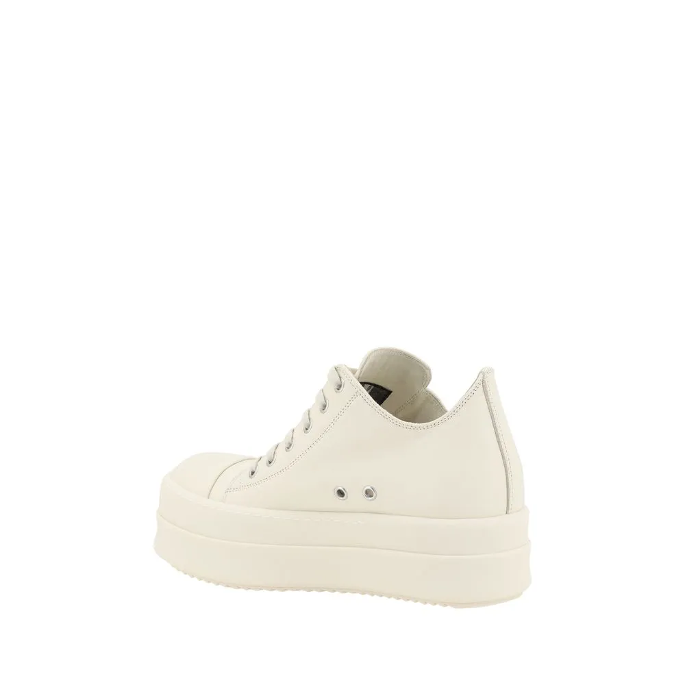 Rick Owens Women Ivory Sneakers Leather Lace Up Solid Casual Wedge Trainer Shoes