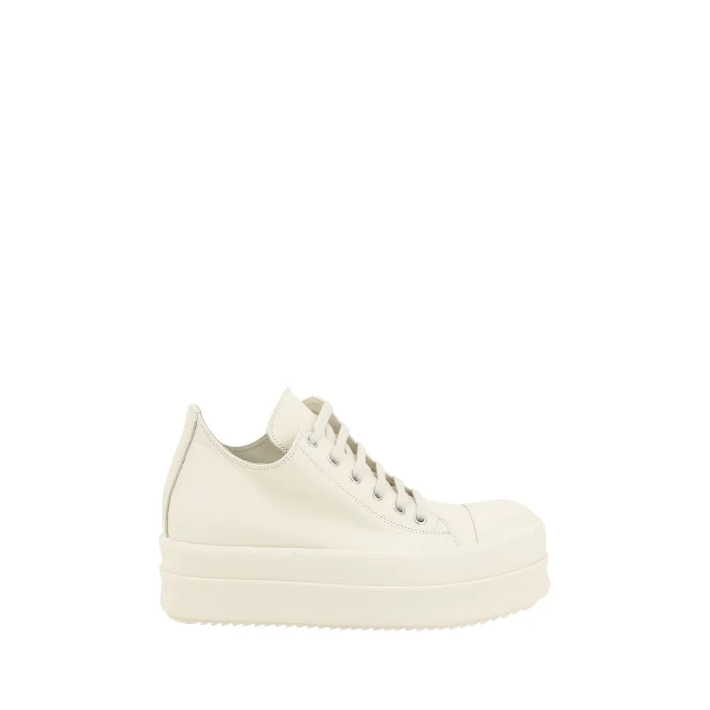 Rick Owens Women Ivory Sneakers Leather Lace Up Solid Casual Wedge Trainer Shoes
