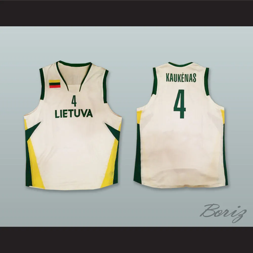 Rimantas Kaukenas 4 Lietuva Lithuania White Basketball Jersey