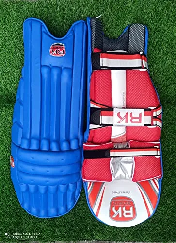 RK KAIME SPORTS Men's Leather Batting Leg Guard/Pad (Blue)