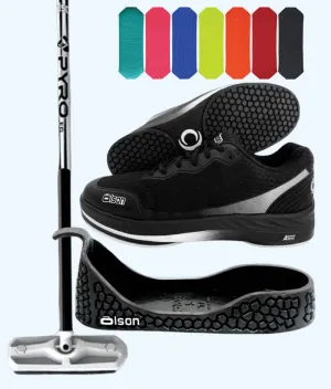 Rookie Bundle - Men's Right Hand - Black Fiberglass Broom -  Black Voltaje Shoes - Choice of Pad Colour