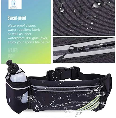 Running Belt Waist Pack with Adjustable Strap&Water Bottle Holder, Slim Fanny Packs for Women,Waterproof Fanny Pack for Men,iPhone Running Holder Cell Phone Belt Pouch Bag for iPhone X/Samsung/LG/Gym
